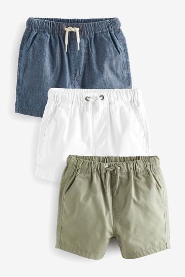 Sage/Chambray/White Pull On Shorts 3 Pack (3mths-7yrs)
