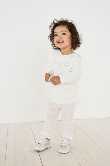 The White Company Pink Pom Knitted Leggings