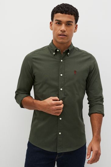 Dark Green Slim Fit Long Sleeve Oxford Shirt
