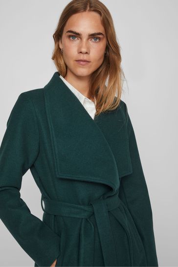 Buy VILA Green Tie Waist Wrap Coat from Next Ireland
