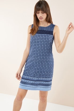 Buy Blue Splice Linen Blend Shift Dress from Next Luxembourg