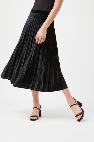 Next black pleated velvet skirt shop