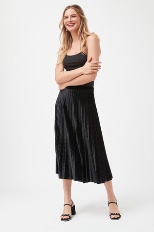 Buy Black Pleated Velvet Skirt from Next Denmark