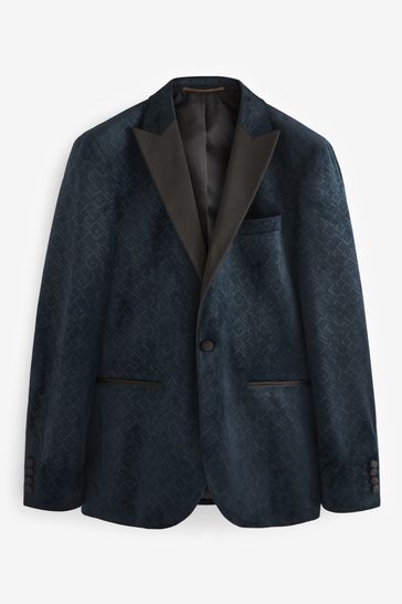 Buy Navy Slim Fit Patterned Velvet Blazer from Next Luxembourg