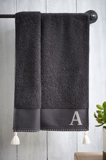 Buy Grey Alphabet Hand Towel from Next Luxembourg