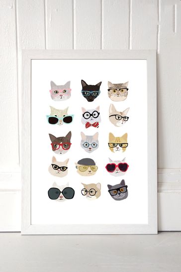 White Cats in Glasses by Hanna Melin Framed Print