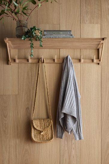 Natural wood shelf with hooks best sale