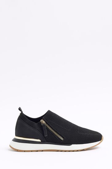 River Island Black Knitted Slip On Trainers