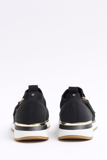 River Island Black Knitted Slip On Trainers