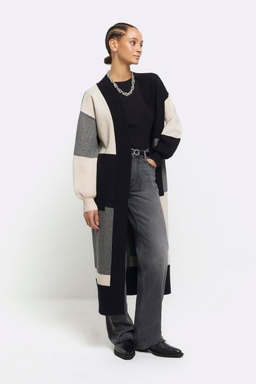 Buy River Island Black Block Ribbed Maxi Cardigan from Next Denmark