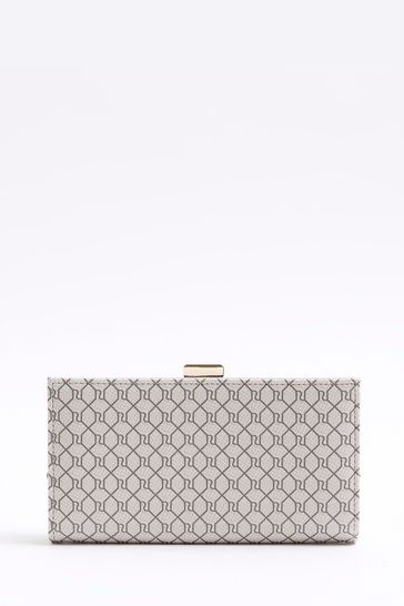 Buy River Island Cream Panelled Monogram Cliptop Purse from Next USA