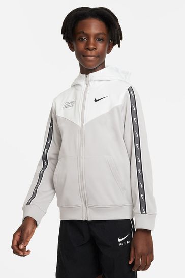 Nike Grey/White Repeat Full-Zip Hoodie