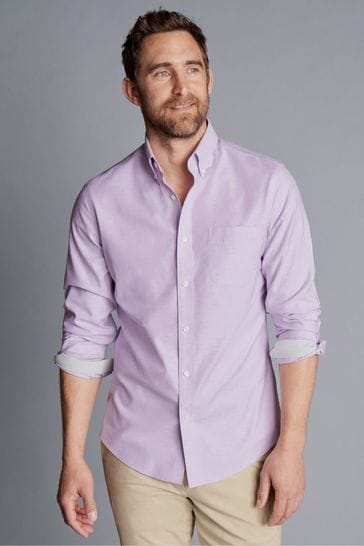Charles Tyrwhitt Purple Plain Sf Button-down Non-iron Stretch Oxford Shirt