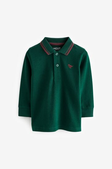 Green 100 Cotton Long Sleeve Polo Shirt 3mths 7yrs