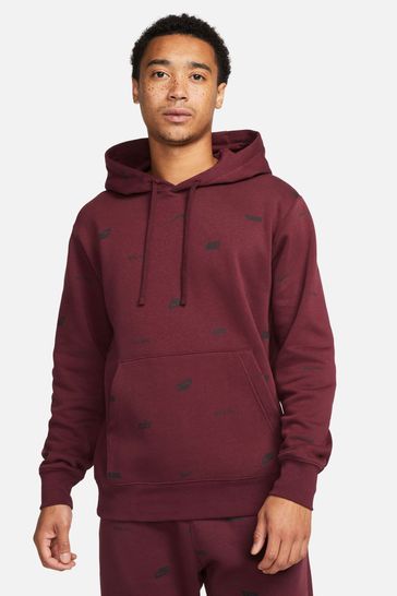 Buy Nike Red Club Fleece Allover Print Pullover Hoodie from Next