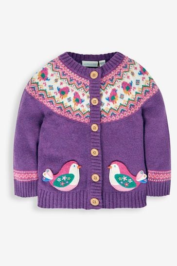 JoJo Maman Bébé Purple Bird Fair Isle Cardigan