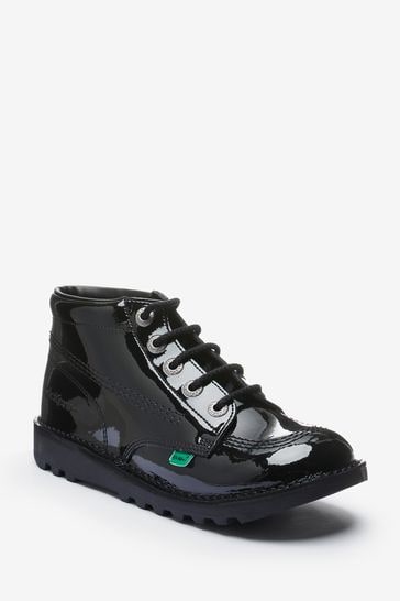 Kickers Youth Kick Hi Patent Leather Black Shoes