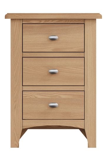 K Interiors Natural Oak Astley Solid Wood 3 Drawer Bedside