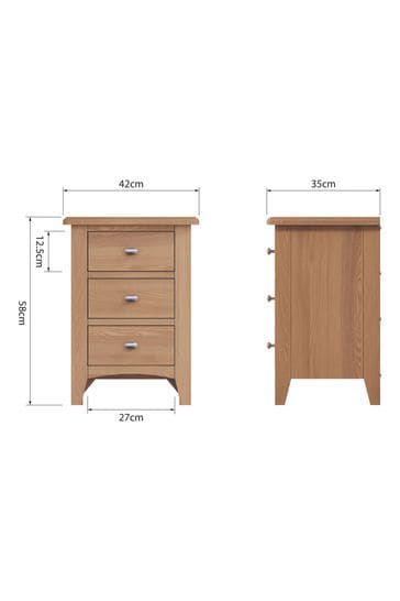 K Interiors Natural Oak Astley Solid Wood 3 Drawer Bedside