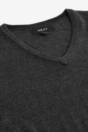 Dark Grey V Neck Regular Soft Touch Knit Jumper