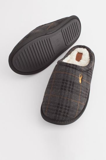 Grey Check Mule Slippers