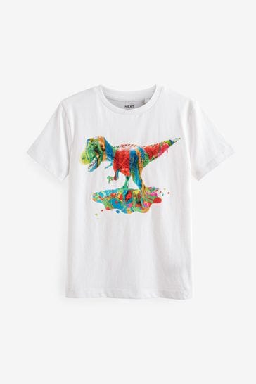 White Paint Dino Short Sleeve Graphic T-Shirt (3-16yrs)
