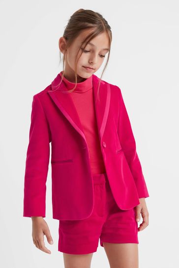 Reiss Bright Pink Bree Junior Single Breasted Velvet Blazer