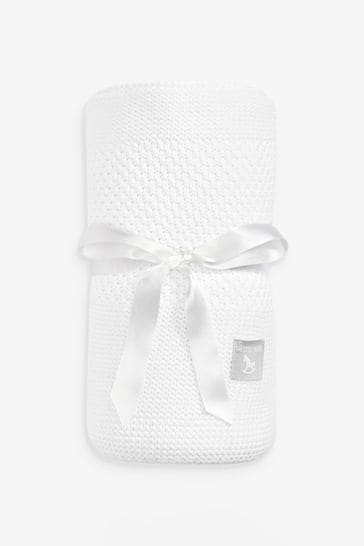 White Large Supersoft Textured Cotton-Knitted Blanket
