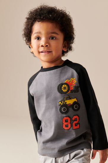 Black/White/Red Long Sleeve Transport T-Shirts 3 Pack (3mths-7yrs)