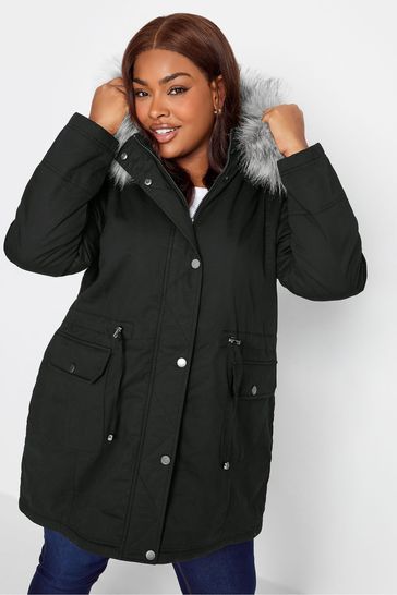 Buy Yours Curve Black Fur Trim Parka Coat from Next Germany
