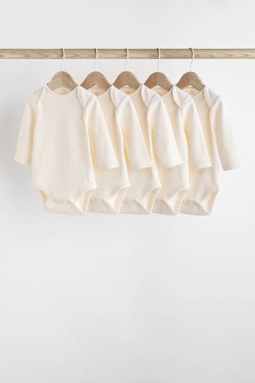 Cream Essential Baby Long Sleeve Bodysuits 5 Pack