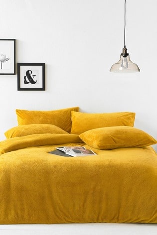 furn. Ochre Yellow Sherpa Fleece Duvet Cover And Pillowcase Set