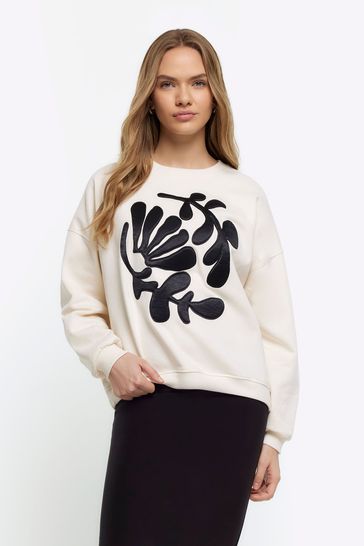 River Island Cream Flower Graphic Sweatshirt