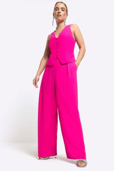 River Island Pink Wide Leg Pleated Trousers