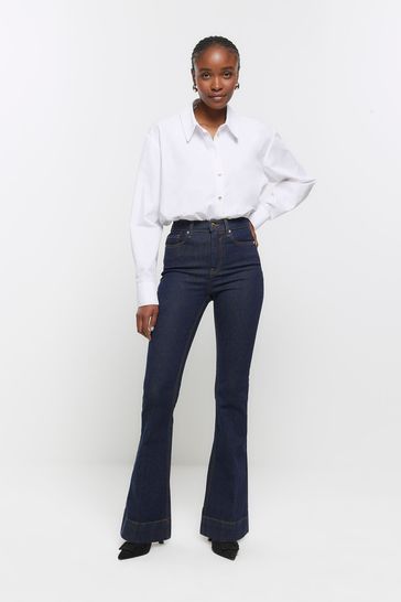 River Island Blue High Rise Flare Jeans