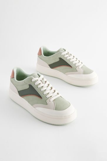 Green Forever Comfort Panelled Retro Lace Up Trainers