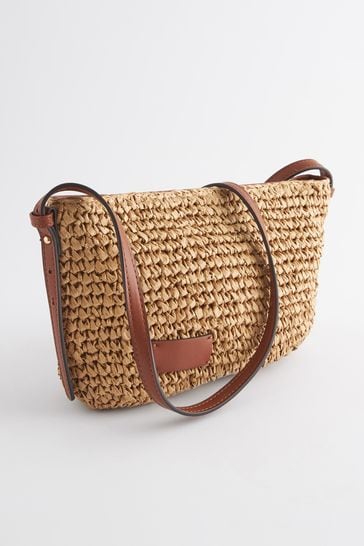 Neutral Straw Cross Body Bag