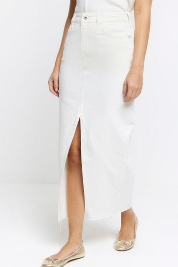 River Island White Split Hem Denim Maxi Skirt