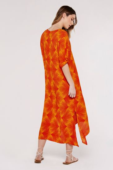 Apricot Orange Printed Midi Kaftan Dress