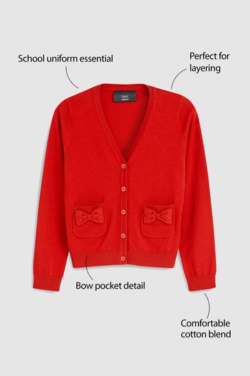 Buy Red Cotton Rich Bow Pocket School Cardigan 3 16yrs from Next