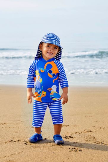 JoJo Maman Bébé Blue Stripe UPF 50 2-Piece Sun Protection Suit