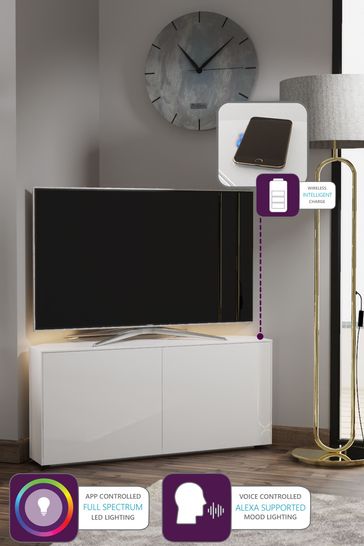 Frank Olsen Smart LED White Corner TV Cabinet