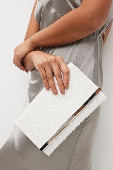 White pearl clearance clutch bag