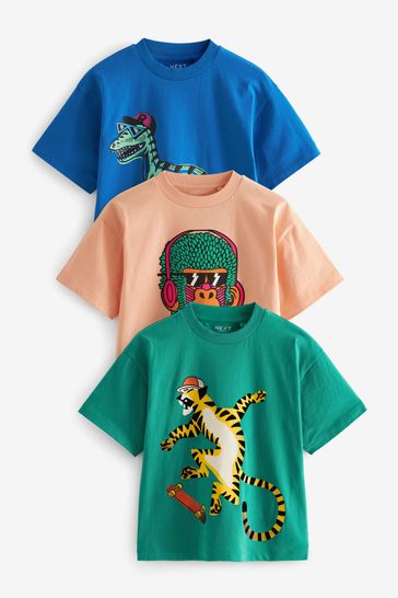 Multi Skating Animals Graphic T-Shirts 3 Pack (3-16yrs)