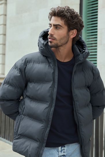 Grey hooded puffer coat new arrivals