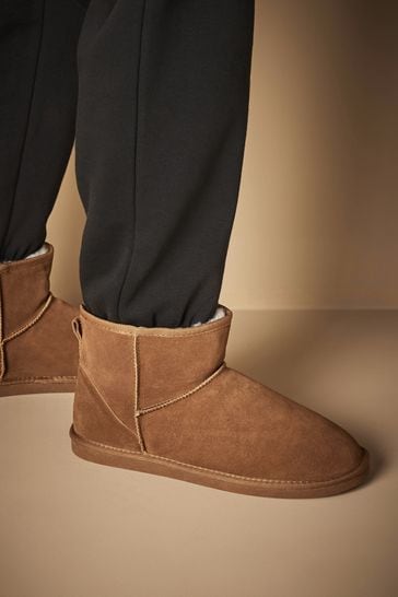 Tan Brown Luxury Faux Fur Lined Suede Slipper Boots