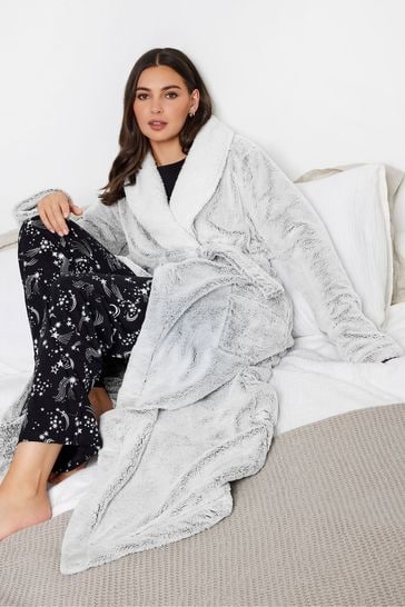 Long Tall Sally Grey Contrast Shawl Collar Wellsoft Maxi Robe