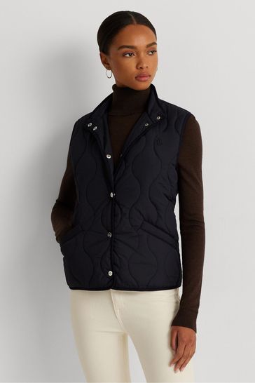 Lauren Ralph Lauren Navy Blue Logo Quilted Button Gilet