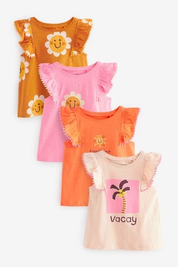 Pink Holiday Palm Tree Vests 4 Pack (3mths-7yrs)