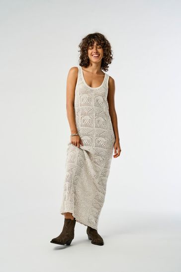 ONLY Cream Crochet Sleeveless Midi Knitted Beach Dress